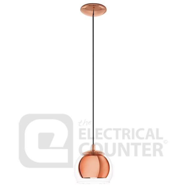 Rocamar Copper Glass Pendant Light 40W E27 190mm