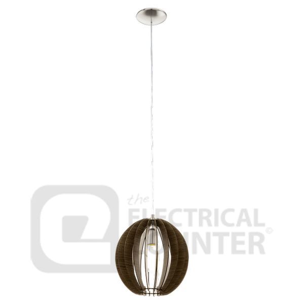 Cossano Satin Nickel with Brown Wood Pendant Light 60W E27, 300mm