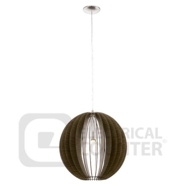 Cossano Satin Nickel with Brown Wood Pendant Light 60W E27, 500mm