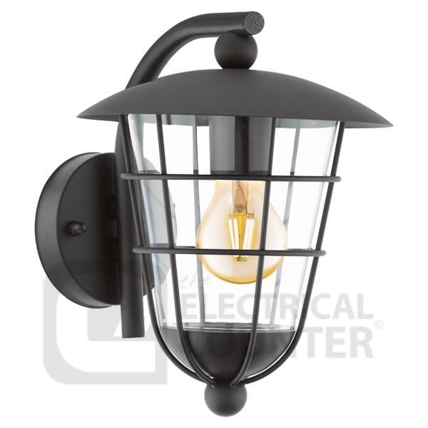 Pulfero Galvanised Black Outdoor Lantern Wall Light 60W E27 280mm