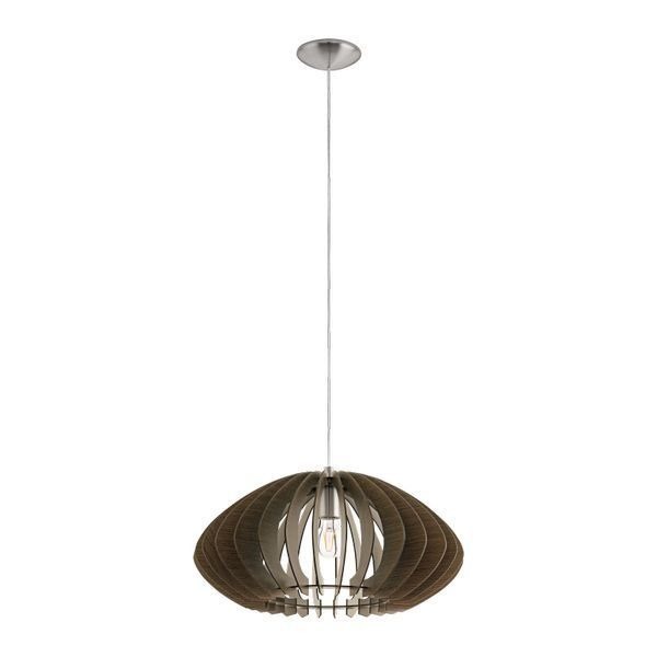 Cossano 2 Satin Nickel with Brown Wood Pendant Light 60W E27, 500mm
