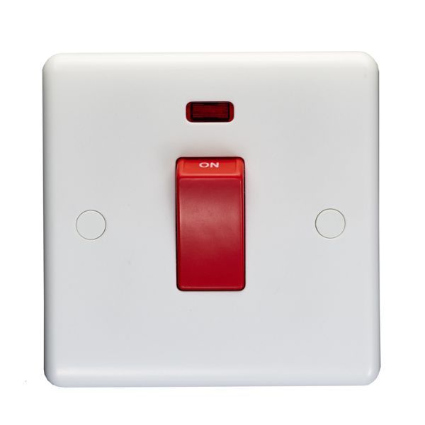 Eurolite PL3271 Enhance White Plastic 1 Gang 45A Neon Double Pole Plate Switch