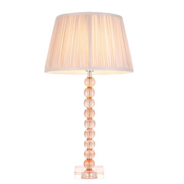 Endon Lighting 100355 Adelie & Freya Clear Blush Crystal 7W E14 12-Inch Dusky Pink Silk Shade Table Lamp