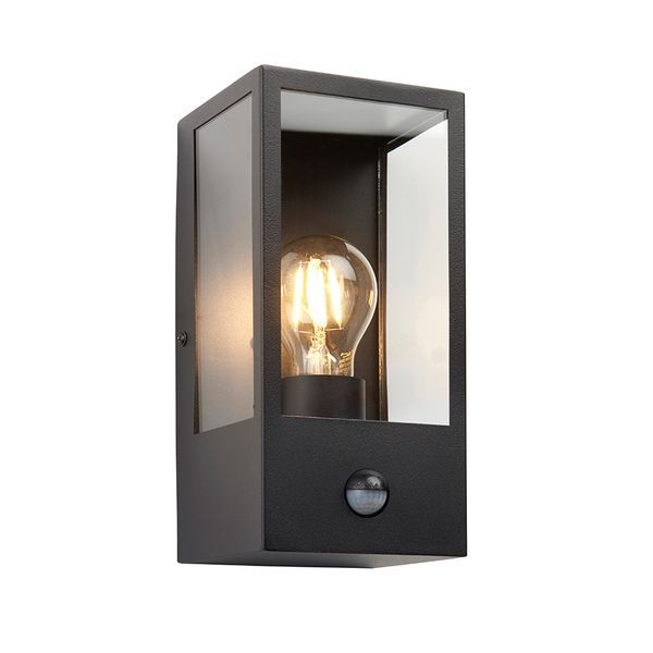 Endon Lighting 94995 Oxford Matt Black/Clear Glass 10W E27 GLS Wall Lantern with PIR
