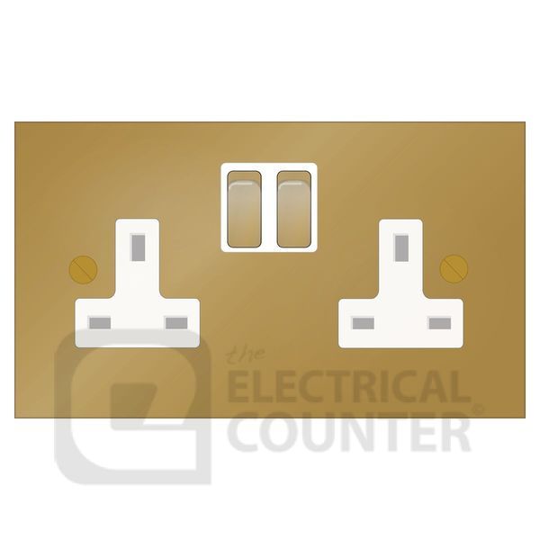 Forbes & Lomax DS13M/U Unlacquered Brass 2 Gang 13A Switched Socket - White Insert