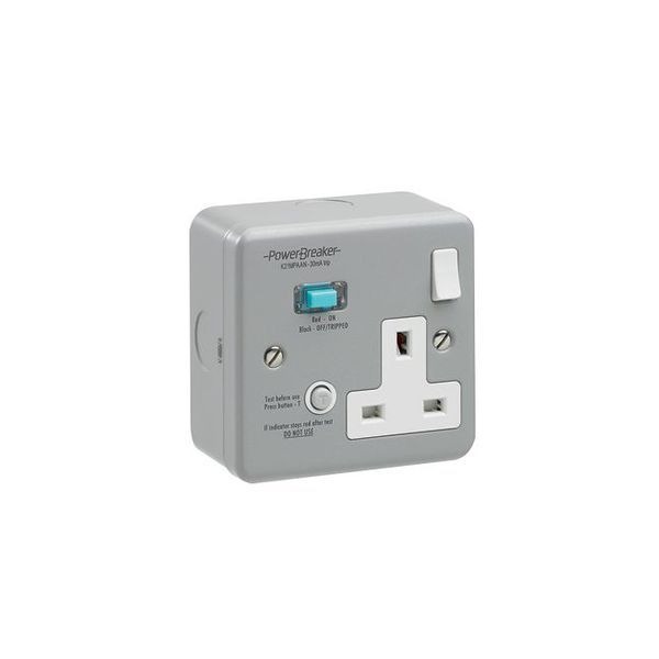 GreenBrook K21MPAAN10-C Metal Clad 1 Gang 13A 10mA Non-Latching Type RCD Switched Socket