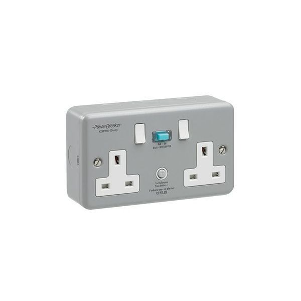 GreenBrook K22MPAAN10-C Metal Clad 1 Gang 13A 10mA Non-Latching Type RCD Switched Socket