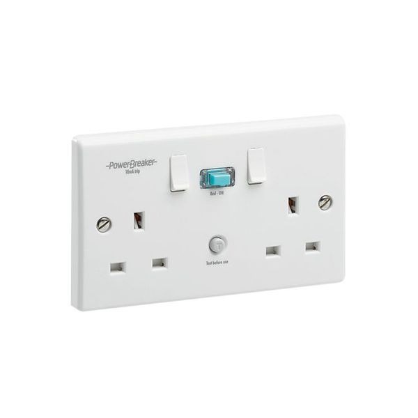 GreenBrook K22WPAAN10-C White 2 Gang 13A 10mA Non-Latching Type RCD Switched Socket