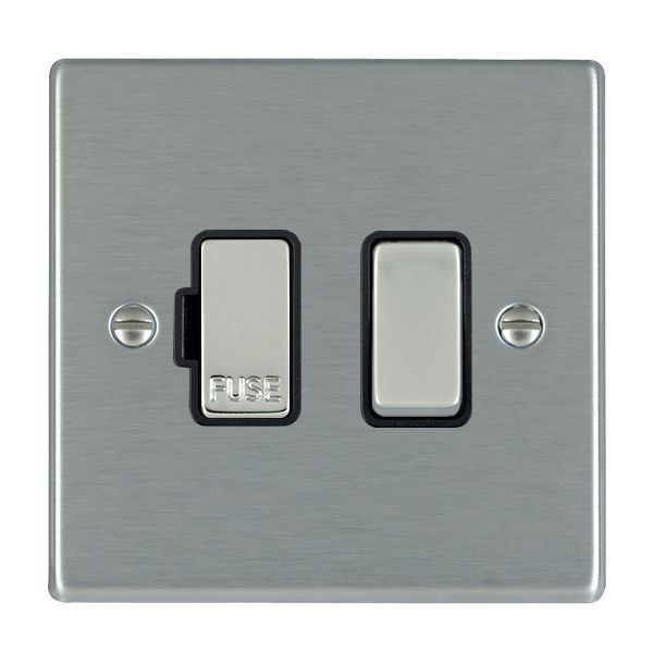 Hamilton 74SPSS-B Hartland Satin Steel 1 Gang 13A 2 Pole Switched Fused Spur Unit - Steel and Black Insert