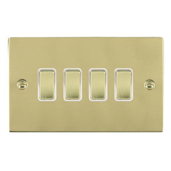 Hamilton 81R24PB-W Sheer Polished Brass 4 Gang 10AX 2 Way Plate Switch - Brass and White Insert