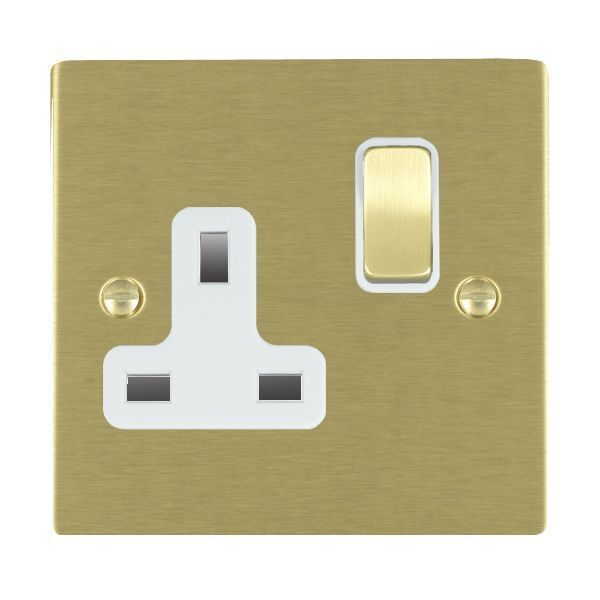 Hamilton 82SS1SB-W Sheer Satin Brass 1 Gang 13A 2 Pole Switched Socket - Brass and White Insert