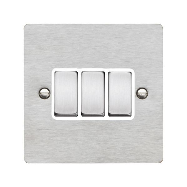 Hamilton 84R23SS-W Sheer Satin Steel 3 Gang 10AX 2 Way Plate Switch - Steel and White Insert
