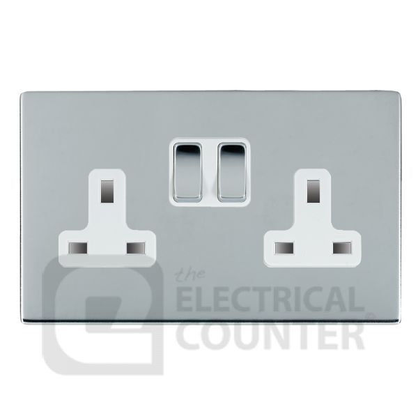 Hamilton 87CSS2BC-W Sheer CFX Bright Chrome 2 Gang 13A Double Pole Switched Socket - White Insert