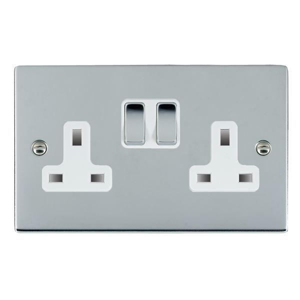 Hamilton 87SS2BC-W Sheer Bright Chrome 2 Gang 13A 2 Pole Switched Socket - Chrome and White Insert