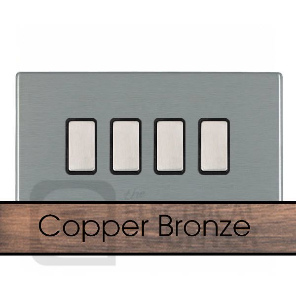 Hamilton 8CBC4XTMBK-B Sheer CFX Copper Bronze 4 Gang 250W/210VA Multi-Way Resistive-Inductive Trailing Edge Master Touch Dimmer - Black Insert