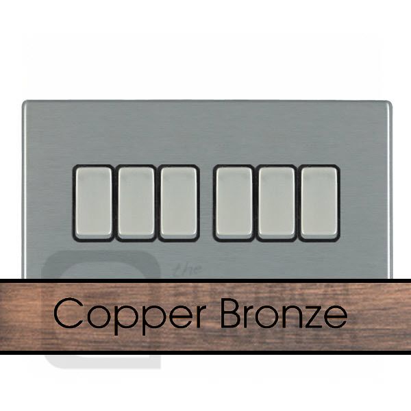 Hamilton 8CBCR26BL-B Sheer CFX Copper Bronze 6 Gang 10AX 2 Way Switch - Black Insert
