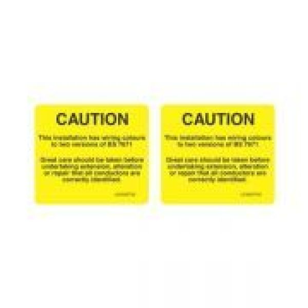"CAUTION - WIRING COLOURS" Electrical Safety Labels - Roll of 200