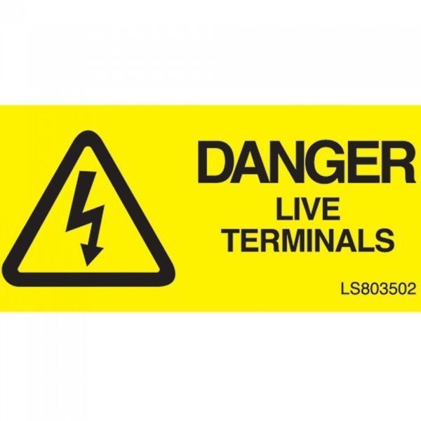 "DANGER LIVE TERMINALS" Electrical Safety Labels - Roll of 100