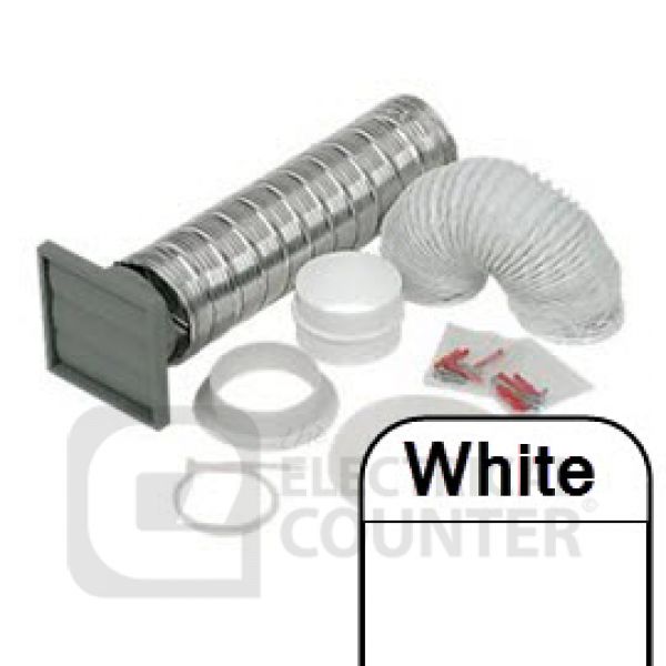 Manrose 41703-W 100mm 4 Inch Tumble Dryer Venting Kit with White Gravity Grille