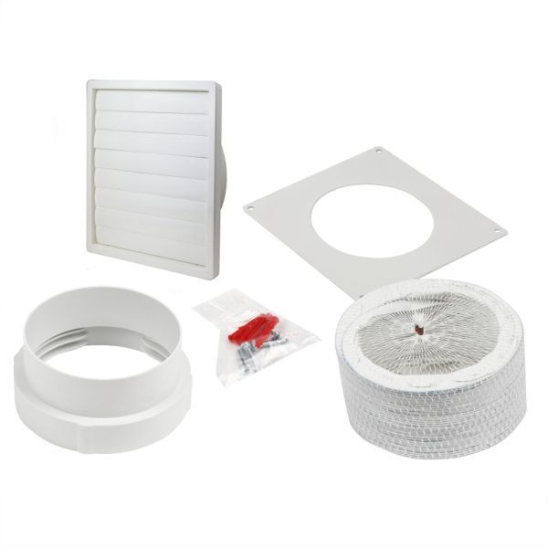 Manrose 7217-W 150mm 6 Inch Flexible Hose Kit, 1m Round Hose And White Gravity Grille