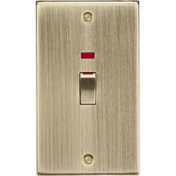 Knightsbridge CS82MNAB Square Edge Antique Brass 2 Gang Vertical 45A 2 Pole Neon Cooker Switch