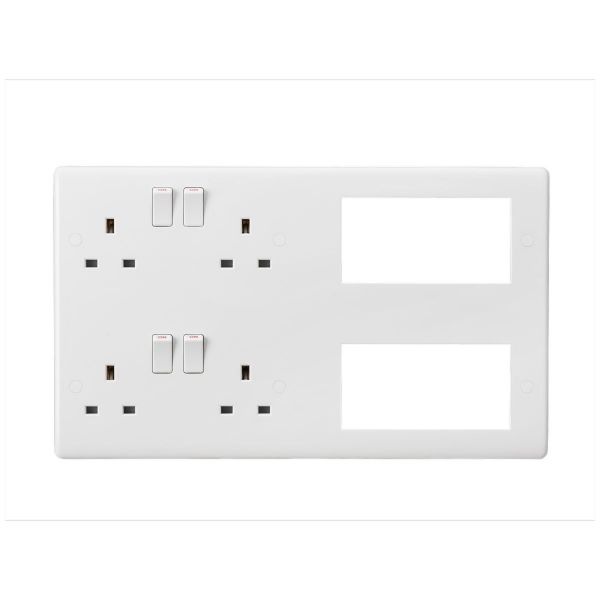 Knightsbridge CU298MM Curved Edge White 2x2 Gang 13A 8 Module Switched Socket Multimedia Combination Plate