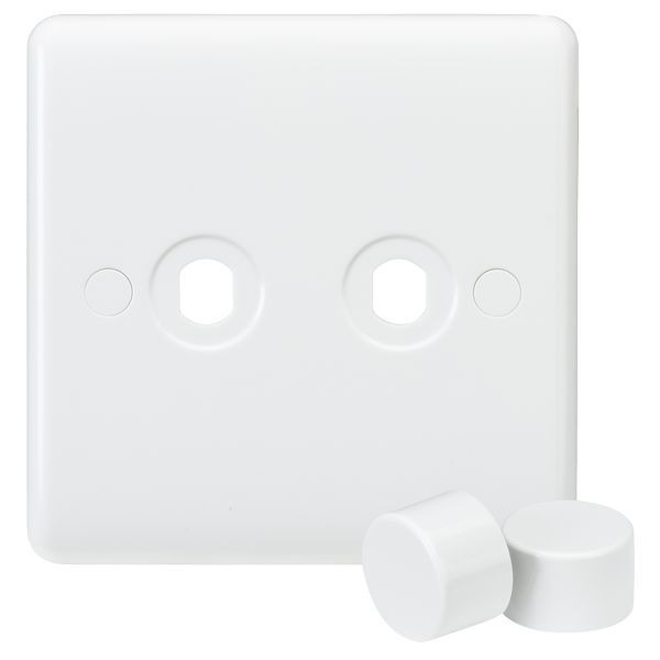 Knightsbridge CU2DIM Curved Edge White 2 Gang Dimmer Plate with Matching Dimmer Cap