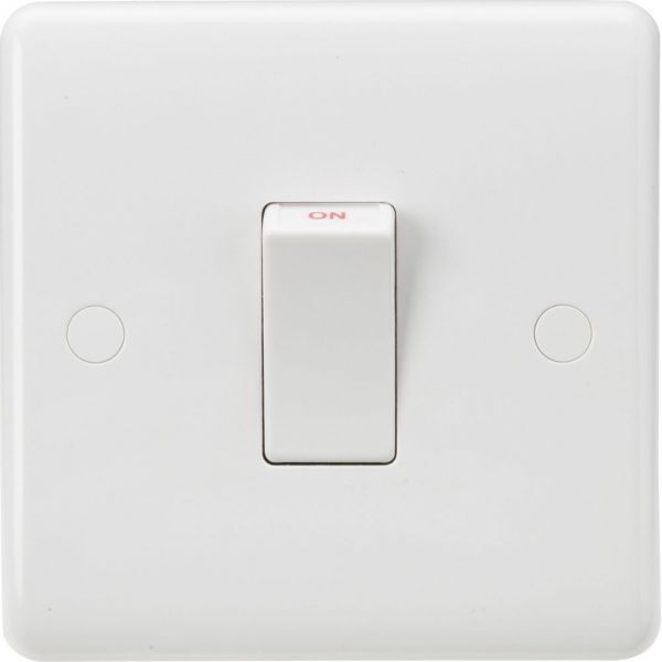 Knightsbridge CU8331W Curved Edge White with White Rocker Small 1 Gang 45A 2 Pole Switch