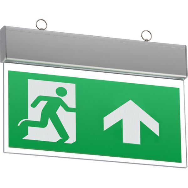 Knightsbridge EMSWING Brushed Chrome IP20 4W 332mm Maintained or Non-Maintained Ceiling Mounted LED Emergency Exit Sign