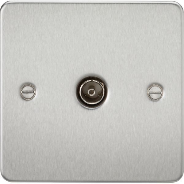 Knightsbridge FP0100BC Flat Plate Brushed Chrome 1 Gang Non-Isolated TV Outlet