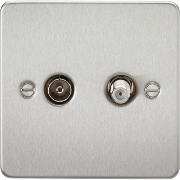 Knightsbridge FP0140BC Flat Plate Brushed Chrome 2 Gang Isolated TV and SAT TV Outlet