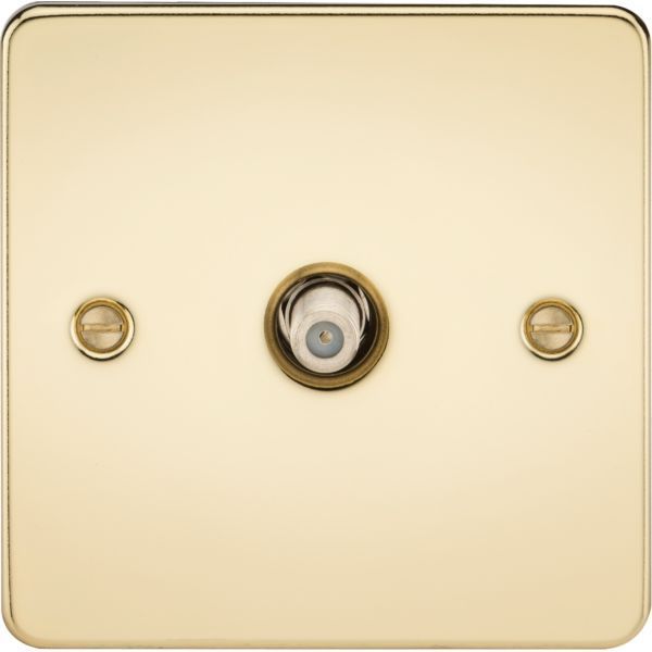Knightsbridge FP0150PB Flat Plate Polished Brass 1 Gang Non-Isolated Satellite TV Outlet