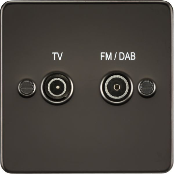 Knightsbridge FP0160GM Flat Plate Gunmetal 2 Gang Screened TV FM Diplex Outlet