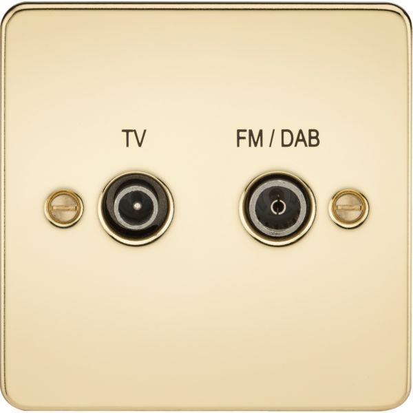 Knightsbridge FP0160PB Flat Plate Polished Brass 2 Gang Screened TV FM Diplex Outlet