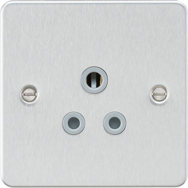 Knightsbridge FP5ABCG Flat Plate Brushed Chrome 5A Unswitched Socket - Grey Insert