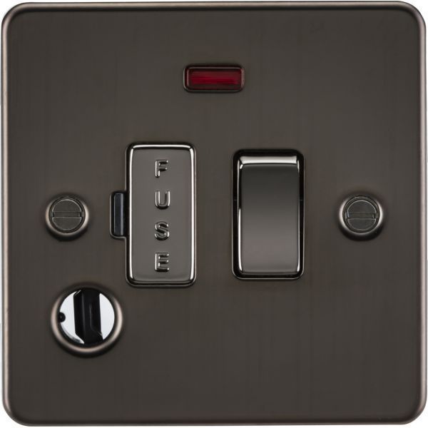 Knightsbridge FP6300FGM Flat Plate Gunmetal 13A Flex Outlet Neon Switched Fused Spur Unit