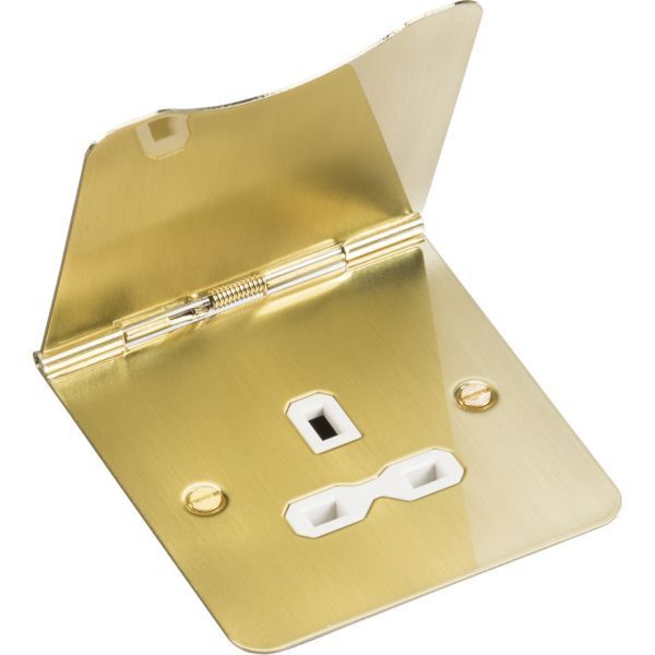 Knightsbridge FPR7UBBW Flat Plate Brushed Brass 1 Gang 13A Unswitched Floor Socket