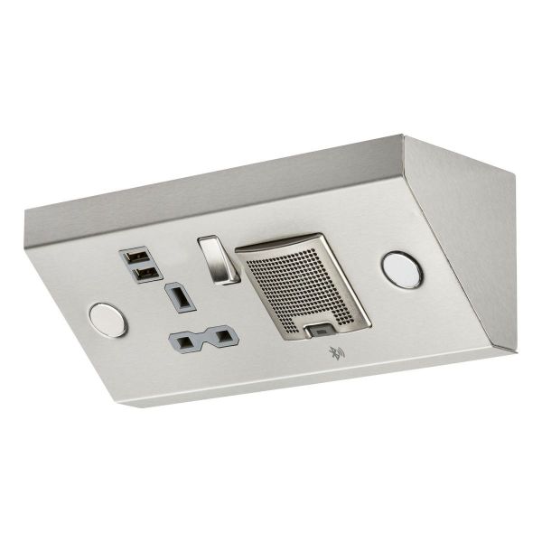 Knightsbridge SKR0014 Stainless Steel IP20 1 Gang 13A 2x USB-A 2.4A 3W RMS Bluetooth Speaker Mounting Switched Socket
