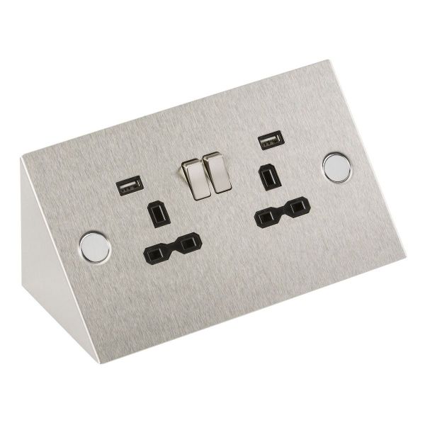 Knightsbridge SKR002A Stainless Steel IP20 2 Gang 13A 2x USB-A 2.4A 3W RMS Bluetooth Speaker Mounting Switched Socket