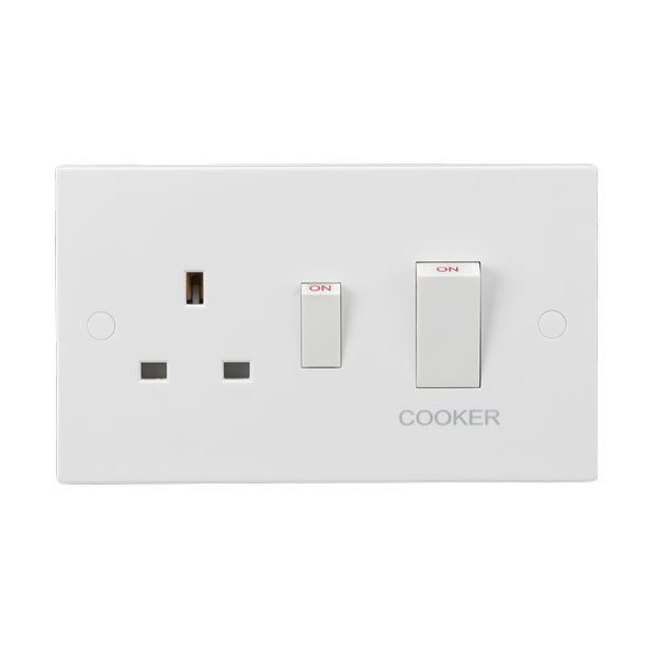 Knightsbridge SN8333W Square Edge White with White Rocker 45A 2 Pole Cooker Switch 13A Switched Socket