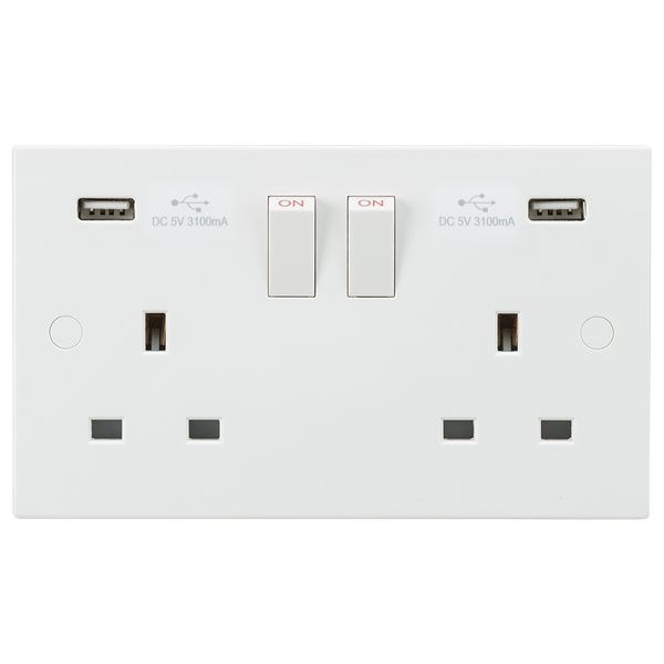 13A 2G Switched Socket with Dual USB Charger 5V DC 3.1A Knightsbridge SN9904 