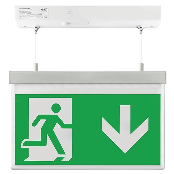 Ovia OVEM4211DST Vanex White IP20 2W 40lm 5500K Suspended Self Test Emergency Exit Sign with Down Legend