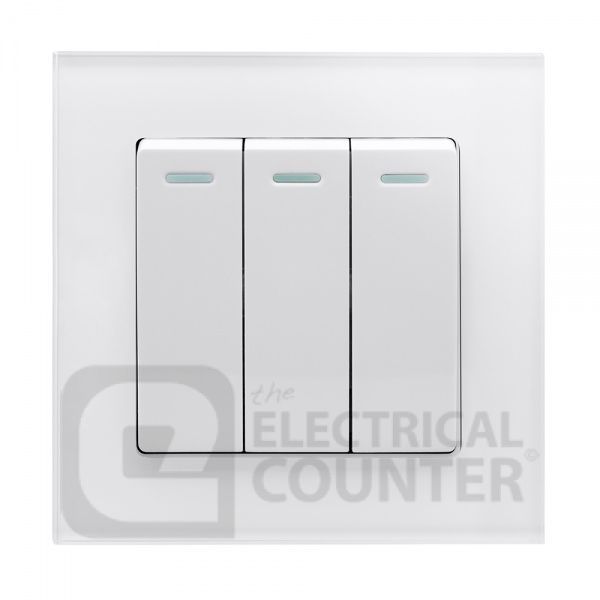 White 3 Gang 2 Way Mechanical Switch with Glass Surround