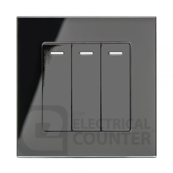 Black 3 Gang 2 Way Mechanical Switch with Glass Surround