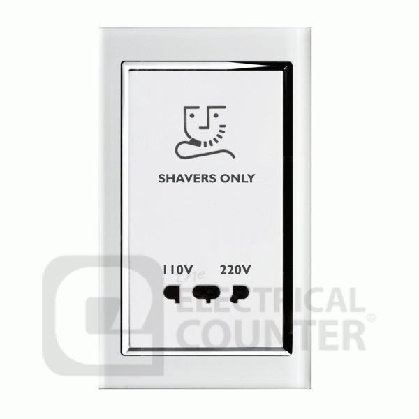 Poli Miroir Chrome Plat Shaver Socket Outlet 2 Gang Double Tension 115V/230V 