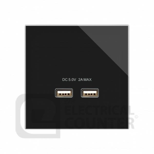 Black Crystal Dual USB Charger Single Socket with Plain Glass