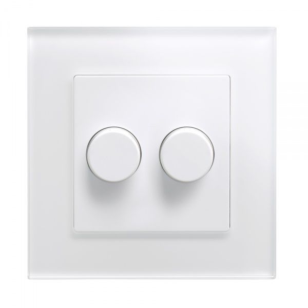 White 2 Gang 2 Way Rotary LED Intelligent Dimmer with Glass Surround
