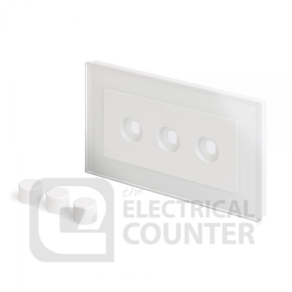 White 3 Gang 2 Way Rotary Dimmer Plate with Glass Surround
