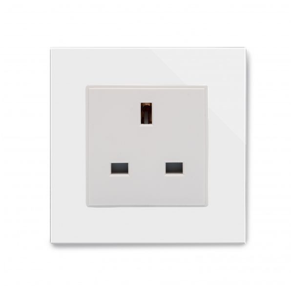 White 13A 1 Gang UK Unswitched Socket with Glass Surround