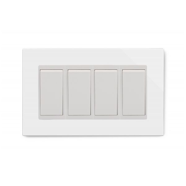 White 4 Gang 2 Way Switch on Double Plate with Glass Surround
